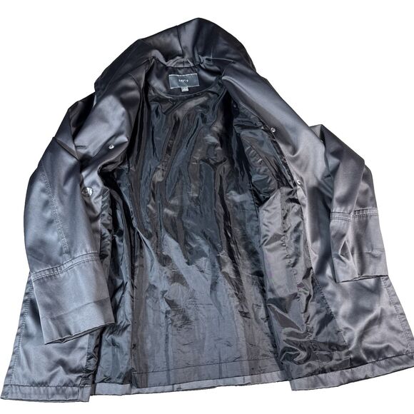 Apt. 9 Satin Trench Coat Women's Large Dark Gray Double Breasted Peacoat Style - Picture 12 of 15